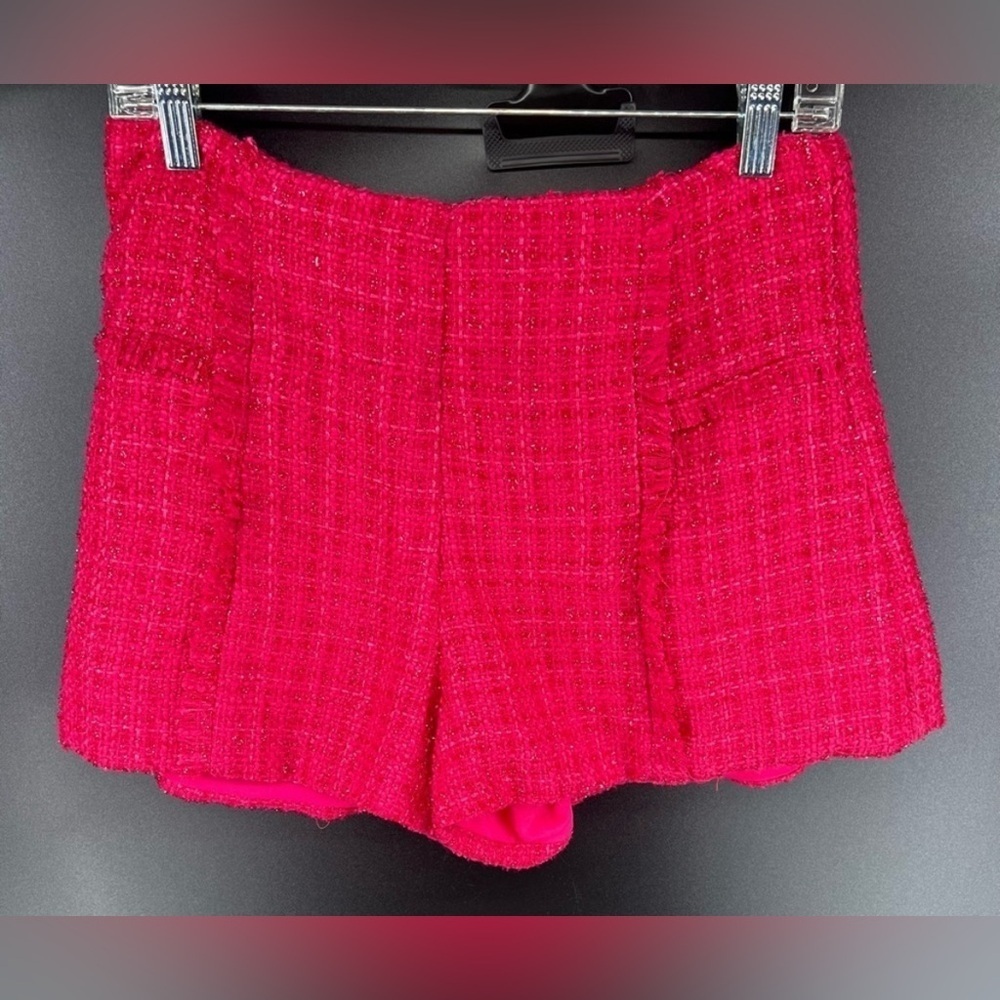 Pant’s Store Hot Pink Chic High Waisted Tweed Shorts With Fringe Size Medium M - Picture 2 of 10